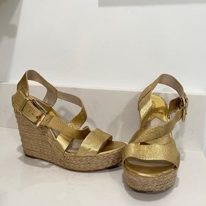 MICHAEL KORS Giovanna Leather Espadrille Wedge heels, Pale Gold shoes